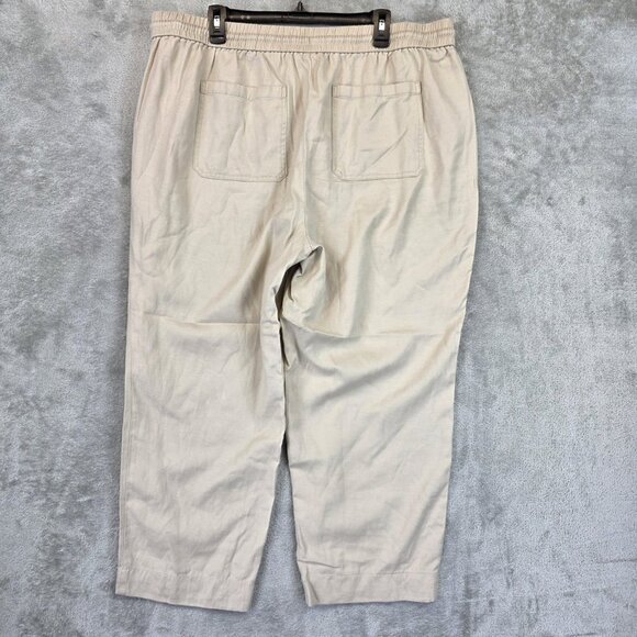 Talbots Pants Womens 2X Beige Linen Tencel Blend Drawstring Elastic Tapered - Picture 8 of 10